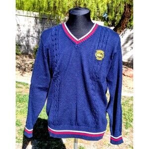Vintage 1990s Lacoste Club Chemise Men's Large Navy Pullover V-Neck Sweater NOS